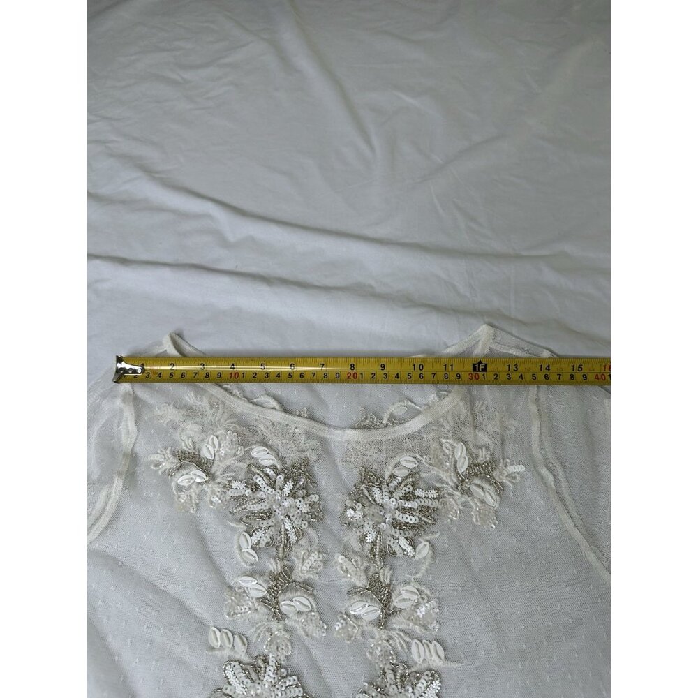 Maeve Sheer Embellished Top Anthropologie Beige Ivory Bridal Small - Picture 5 of 7